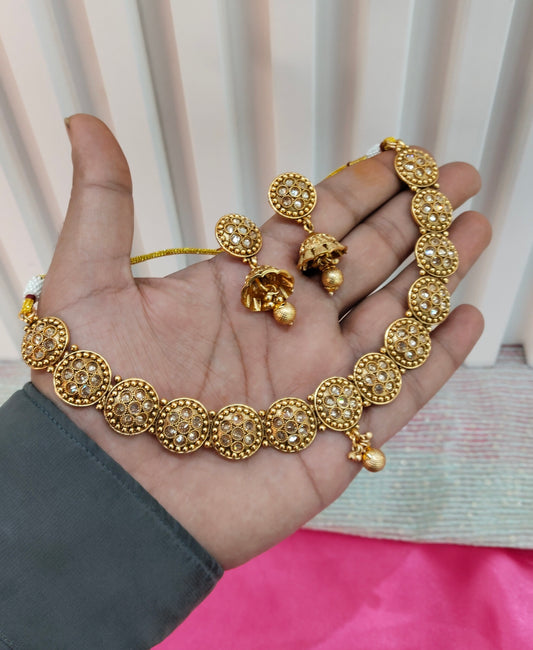 Gold Polki Jhumki Necklace Indian Jewellery Studio Set
