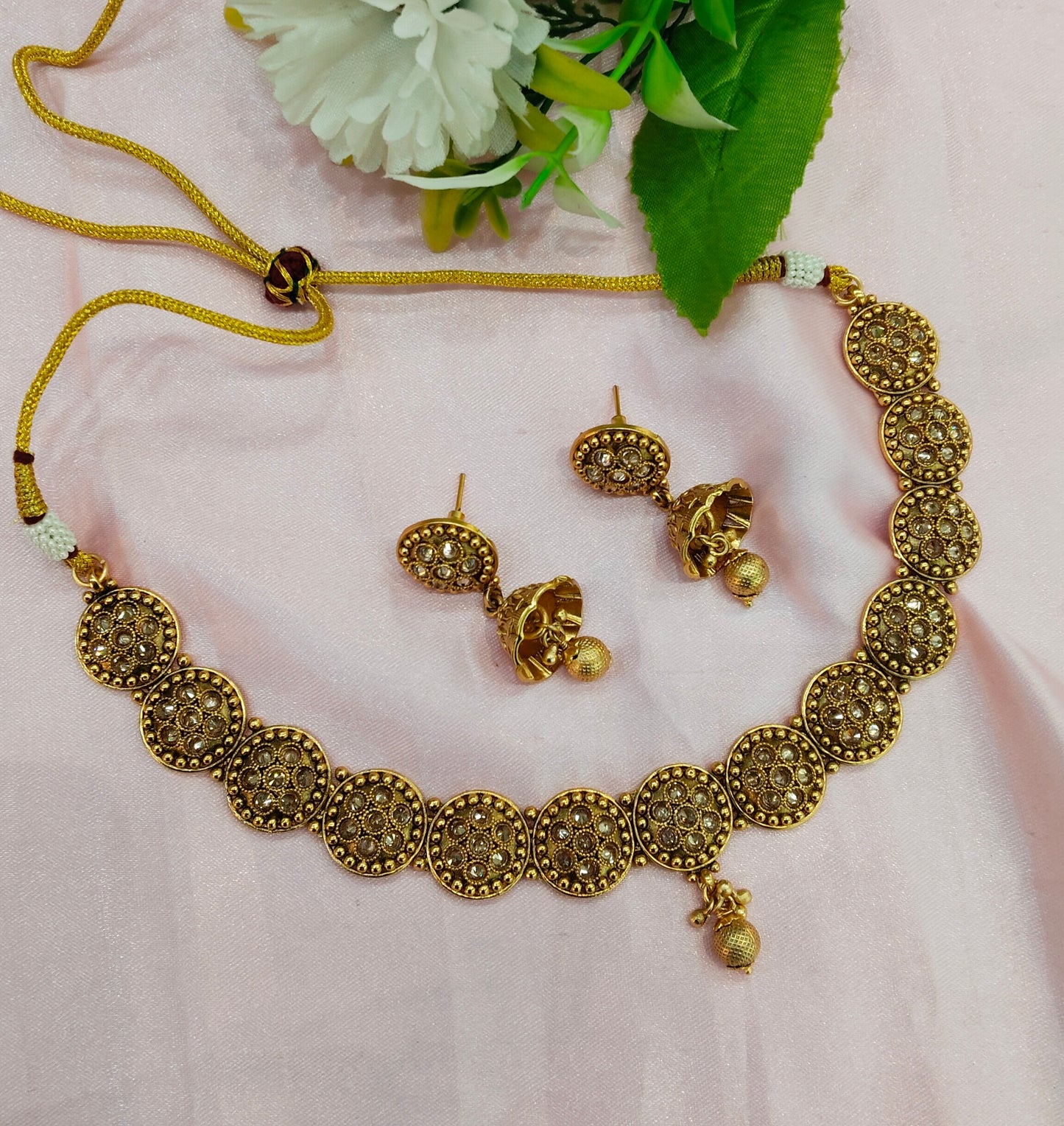 Gold Polki Jhumki Necklace Indian Jewellery Studio Set