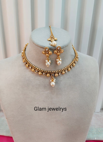 Gold Polki Necklace Indian Jewellery Studio Set