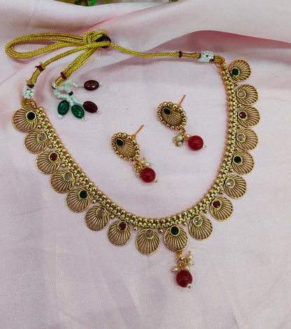 Ruby Green Gold Polki Necklace Indian Jewellery Studio Set