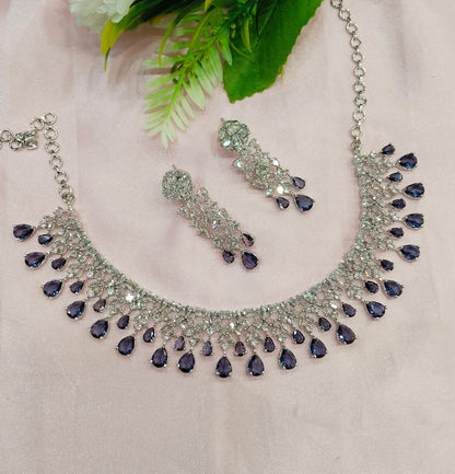 Light Purple CZ Silver Necklace Indian Jewellery Auj Set