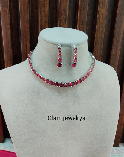 Ruby CZ Silver Necklace Indian Jewellery Lisbon Set