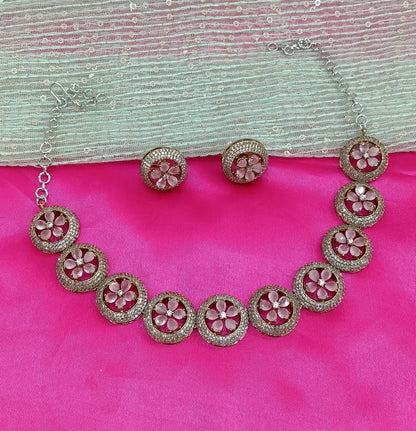 Victorian Pink American Diamond CZ Necklace City Set