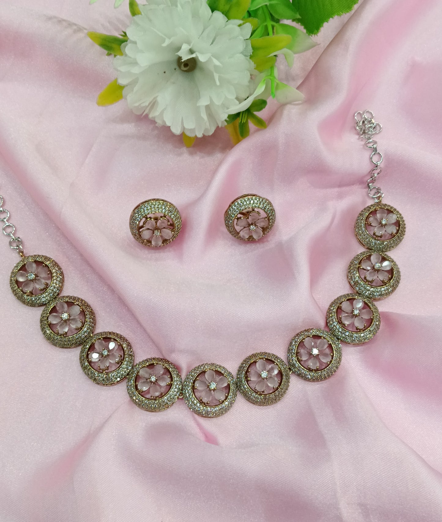 Victorian Pink American Diamond CZ Necklace City Set
