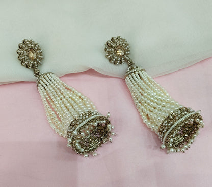 White Antique Gold Bollywood Indian Earrings Paavni Set