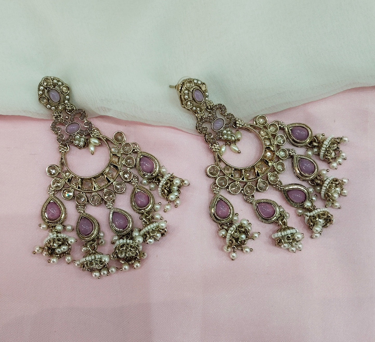 Lavender Antique Gold Chandbali Bollywood Indian Earrings Paavni Set