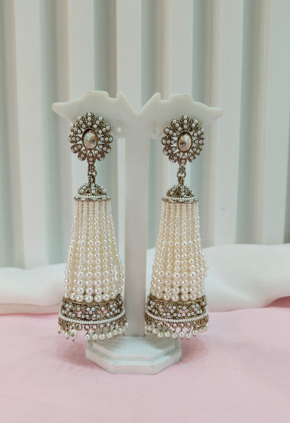 White Antique Gold Bollywood Indian Earrings Paavni Set