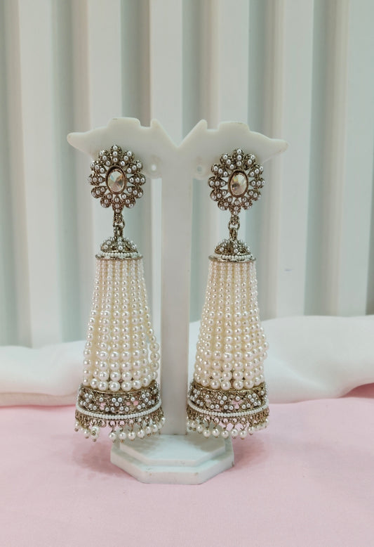 White Antique Gold Bollywood Indian Earrings Paavni Set