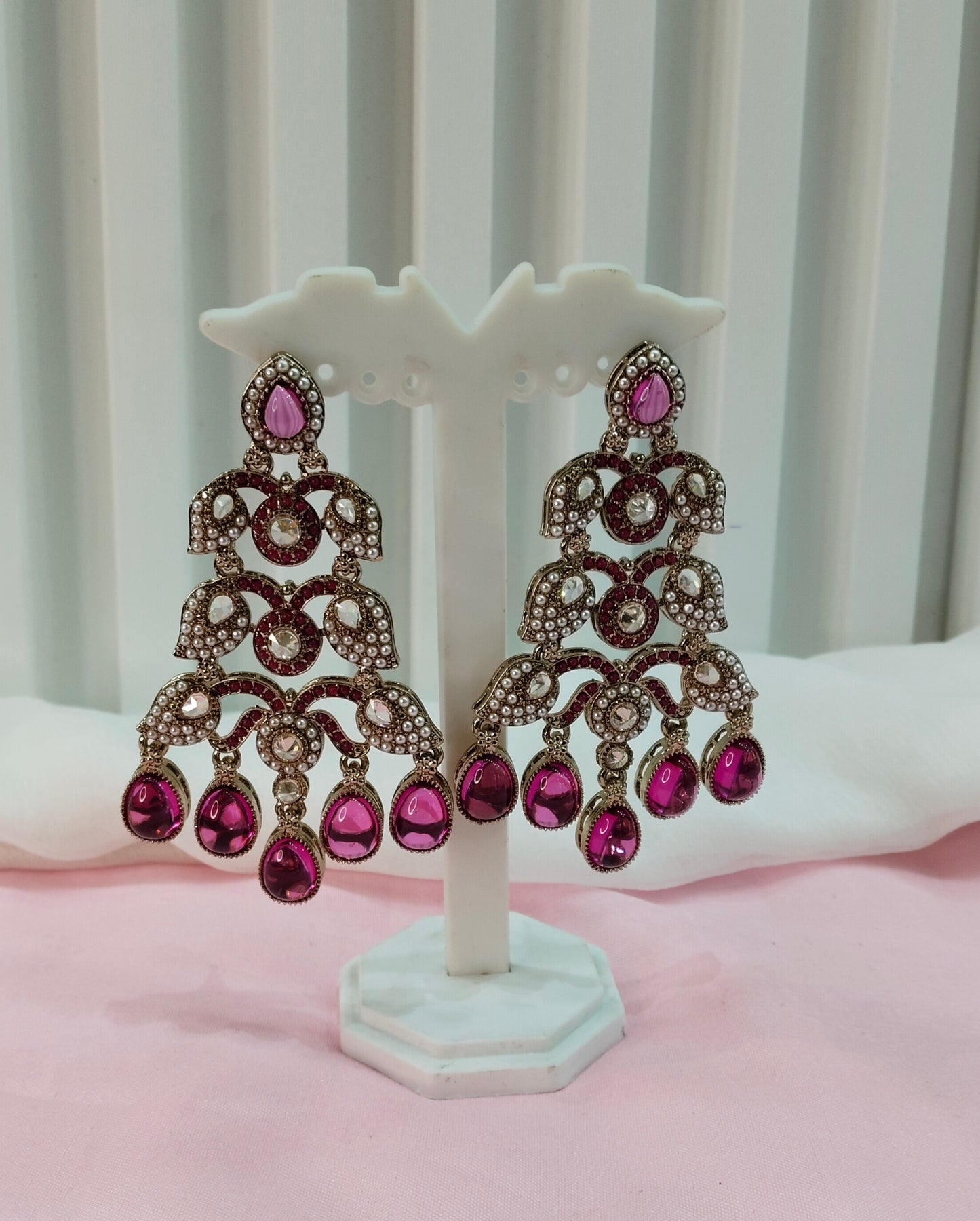 Purple Antique Gold Bollywood Indian Earrings Rava Set