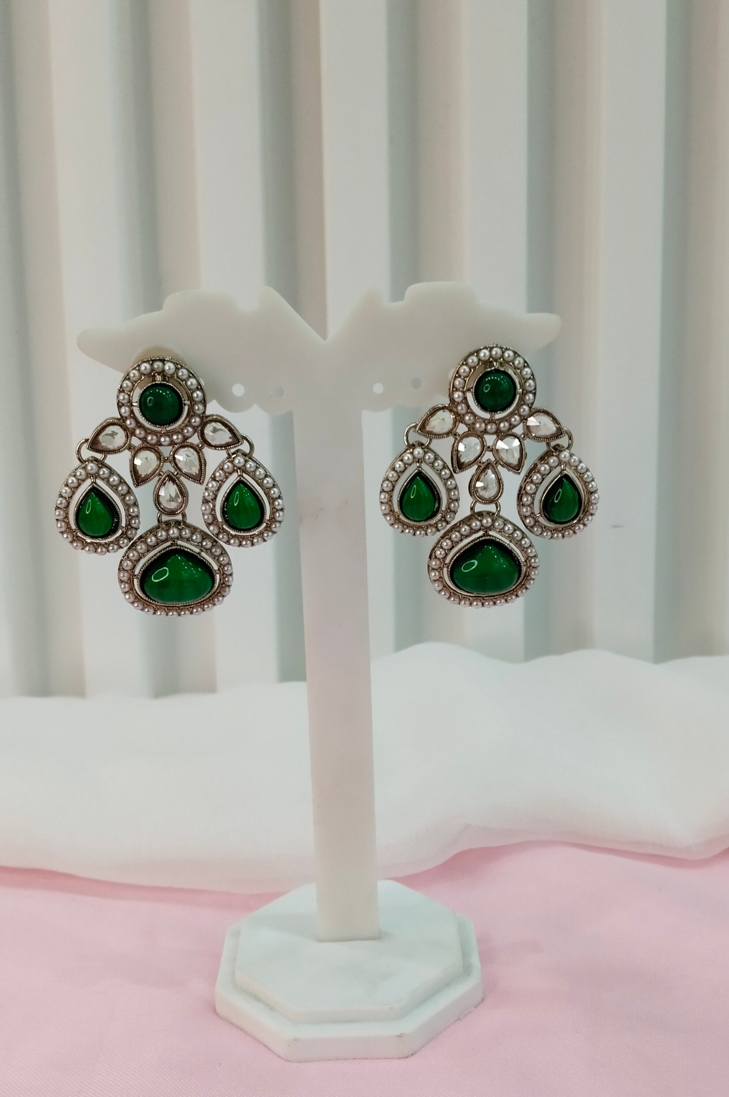 Green Antique Gold Bollywood Indian Earrings Global Set