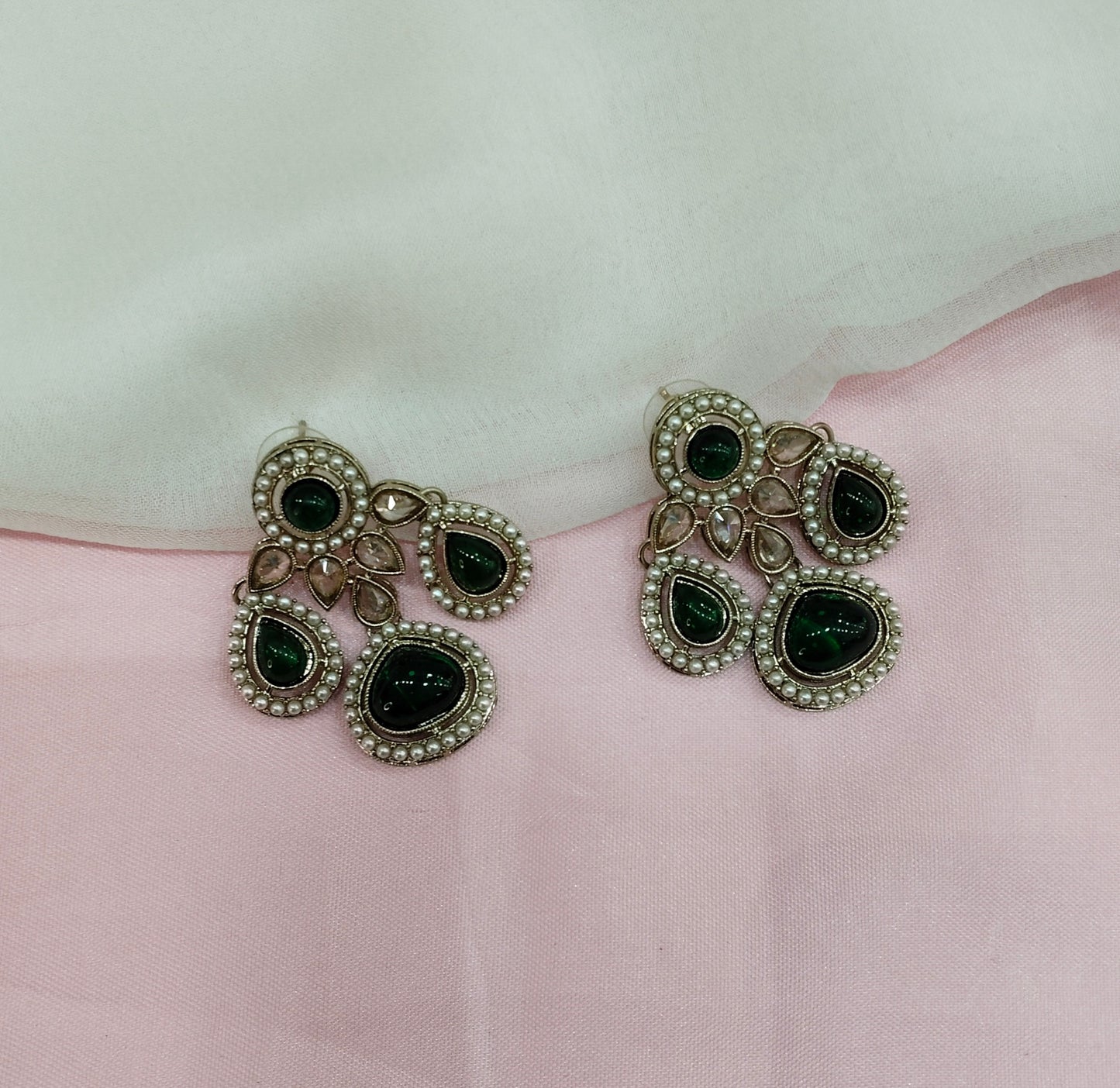 Green Antique Gold Bollywood Indian Earrings Global Set