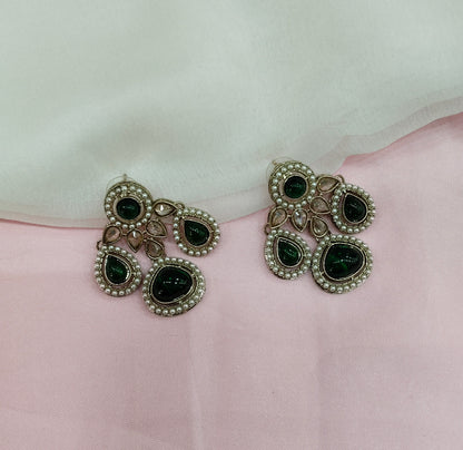 Green Antique Gold Bollywood Indian Earrings Global Set