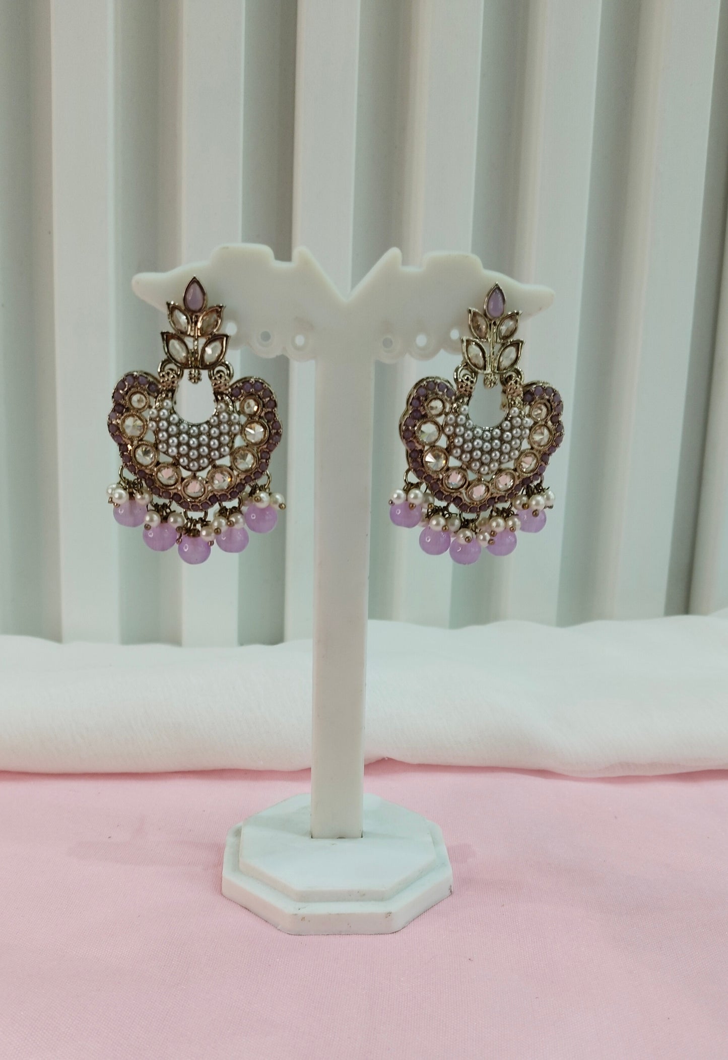 Lavender Antique Gold Bollywood Indian Earrings Ava Set