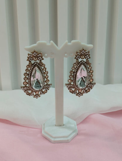 White Antique Gold Bollywood Indian Earrings Tokyo Set