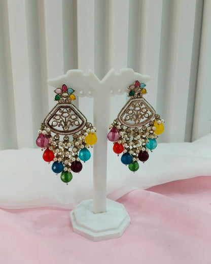 Multi Color Gold  Champagne Stone Bollywood Indian Earrings Tokyo Set