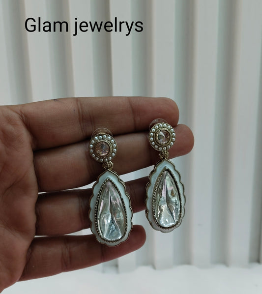 White Antique Gold Bollywood Indian Earrings Tokyo Set