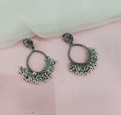 Antique Silver Oxidized Metal Professor Indian Earrings Set