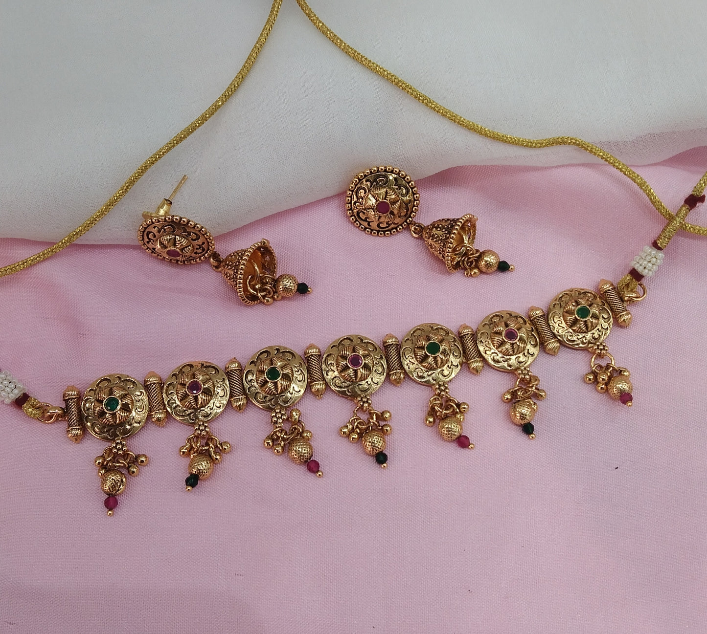 Ruby Green Gold Polki Choker Indian Jewellery Smile Set