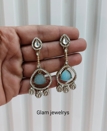 Sky Blue Antique Gold Omna Indian Earrings Set