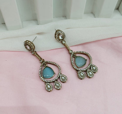 Sky Blue Antique Gold Omna Indian Earrings Set