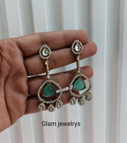 Sage Green Antique Gold Omna Indian Earrings Set