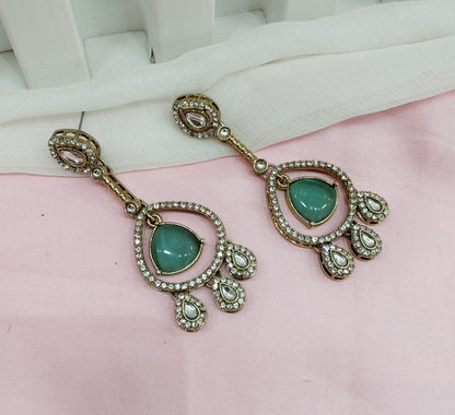 Sage Green Antique Gold Omna Indian Earrings Set