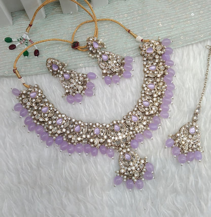 Lavender Antique Gold Necklace Indian Jewellery Fjay Set