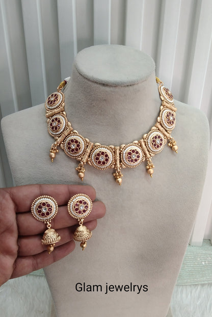 Ruby Gold Polki Necklace Indian Jewellery Hanita Set