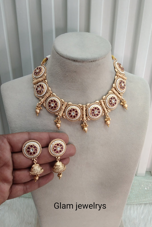 Ruby Gold Polki Necklace Indian Jewellery Hanita Set