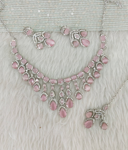 Pink Silver Zircon Necklace Indian Jewellery Ekaksh Set