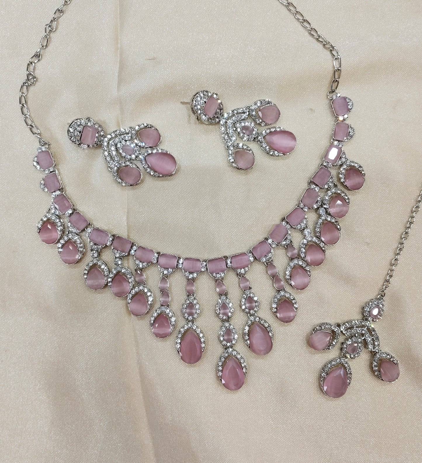 Pink Silver Zircon Necklace Indian Jewellery Ekaksh Set