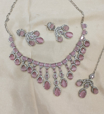 Pink Silver Zircon Necklace Indian Jewellery Ekaksh Set