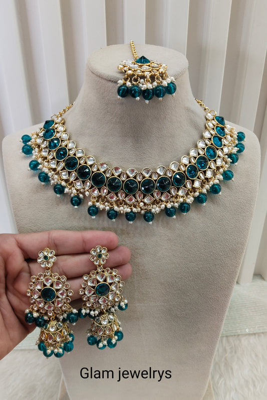 Rama Green Kundan Necklace Indian Jewellery Krishn Set