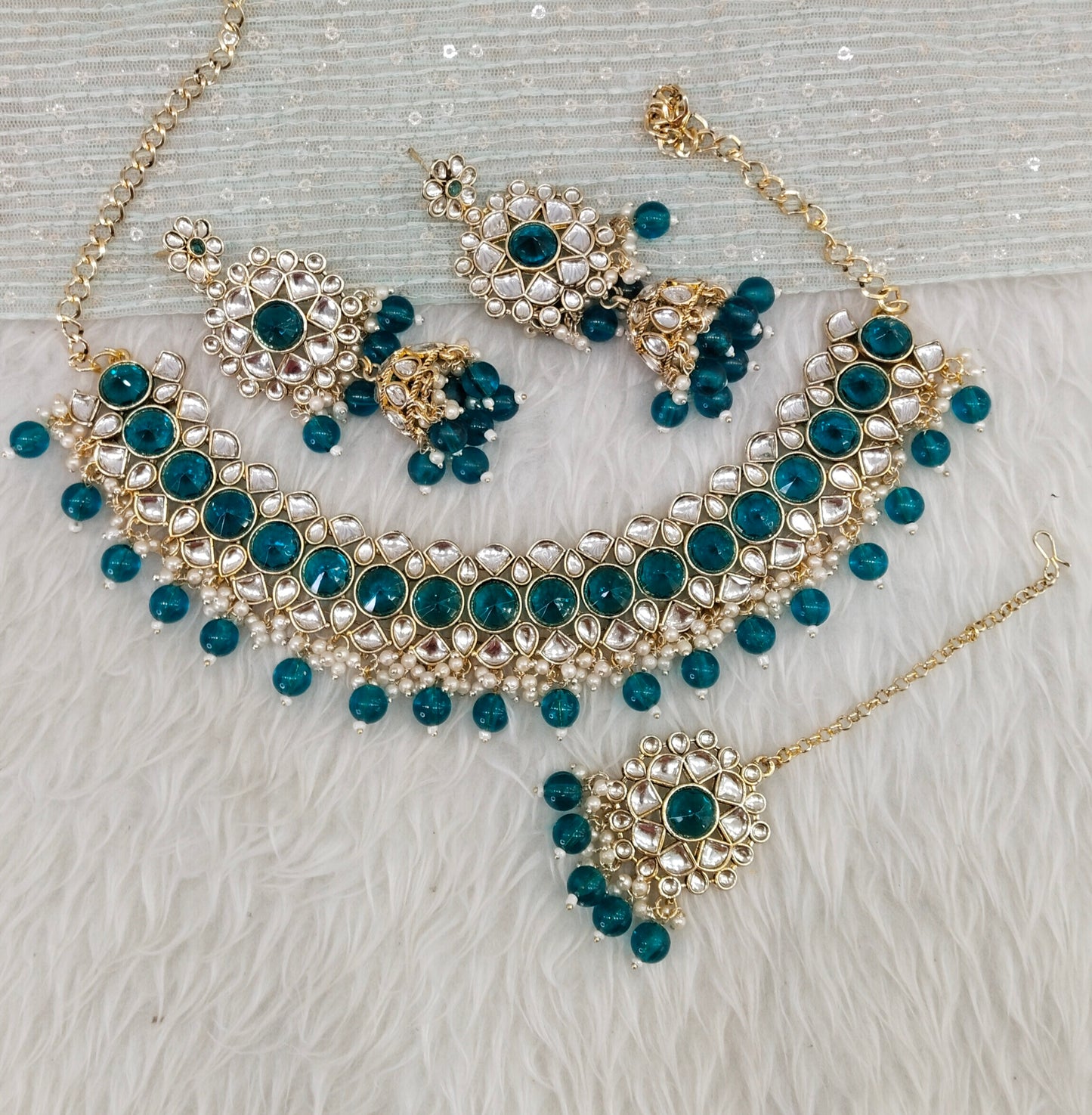 Rama Green Kundan Necklace Indian Jewellery Krishn Set
