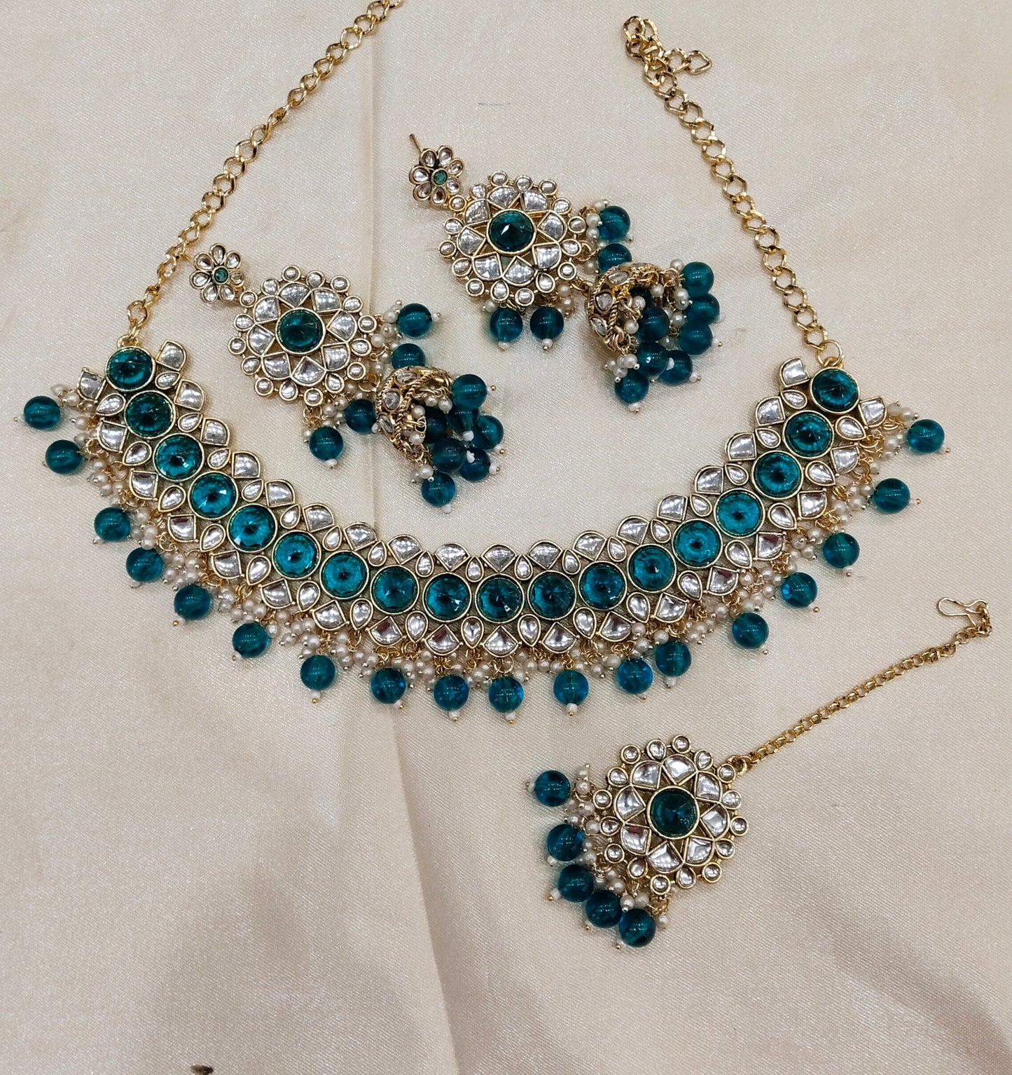 Rama Green Kundan Necklace Indian Jewellery Krishn Set