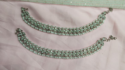 Silver White Anklets Jhanjar Payal Indian Jewellery Prince Set