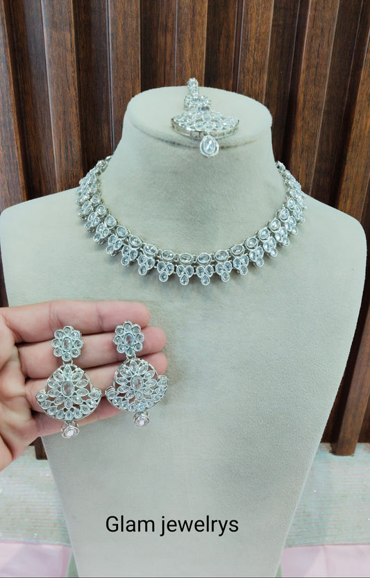 Silver White Necklace Indian Jewellery Gaish Set
