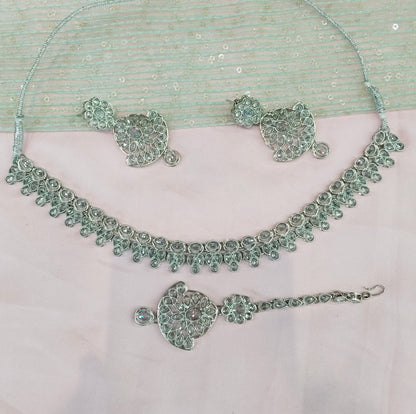 Silver White Necklace Indian Jewellery Gaish Set