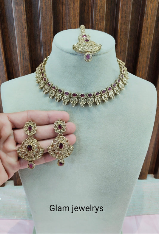 Ruby Antique Gold Necklace Indian Jewellery Gaish Set