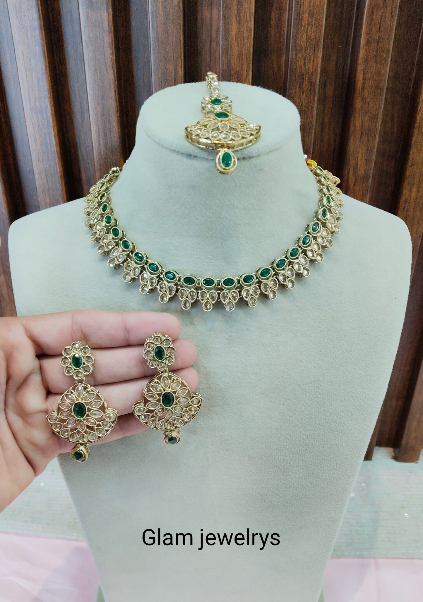 Green Antique Gold Necklace Indian Jewellery Gaish Set
