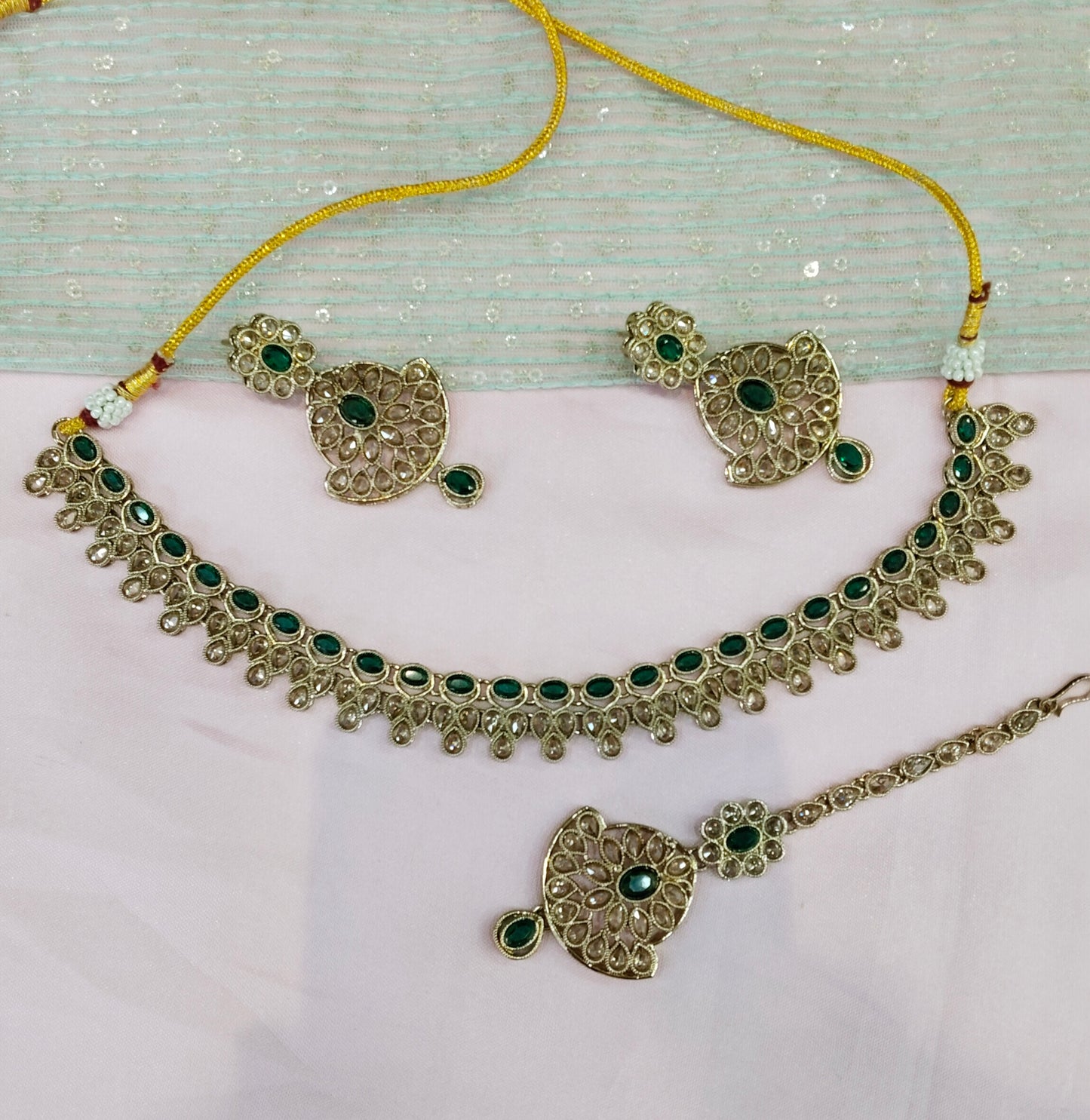 Green Antique Gold Necklace Indian Jewellery Gaish Set