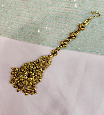 Gold polki Tikka Jewellery  Headpiece Gurpiar Set
