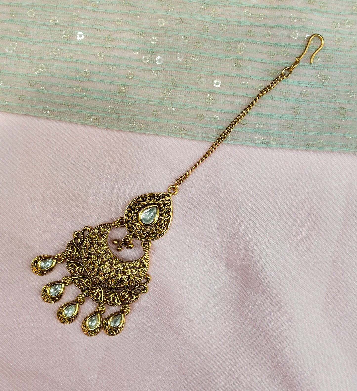 Gold polki Tikka Jewellery  Headpiece Gurpiar Set