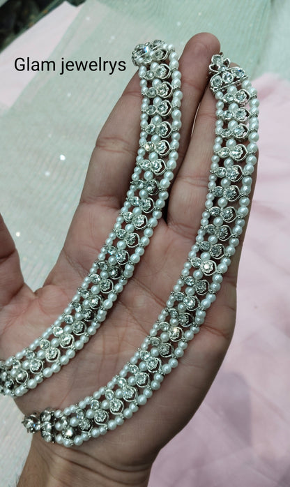 Silver White Anklets Jhanjar Payal Indian Jewellery Prince Set