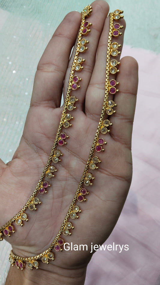 Ruby Gold Polki Anklets Jhanjar Payal Indian Jewellery Prince Set
