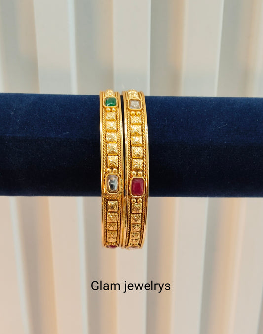 2.6 Size Indian bangles jewelry /Traditional bollywood jewelry/ Ruby Green gold bangles