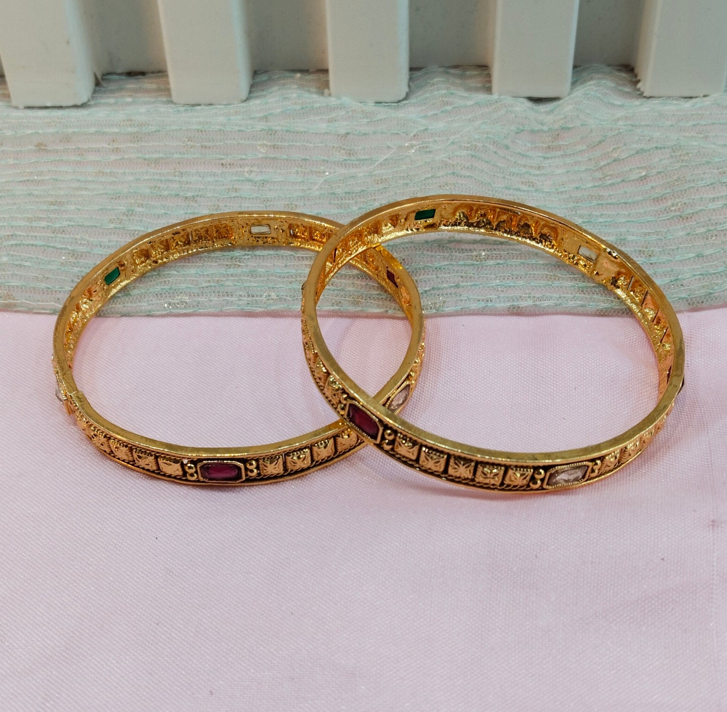 2.6 Size Indian bangles jewelry /Traditional bollywood jewelry/ Ruby Green gold bangles