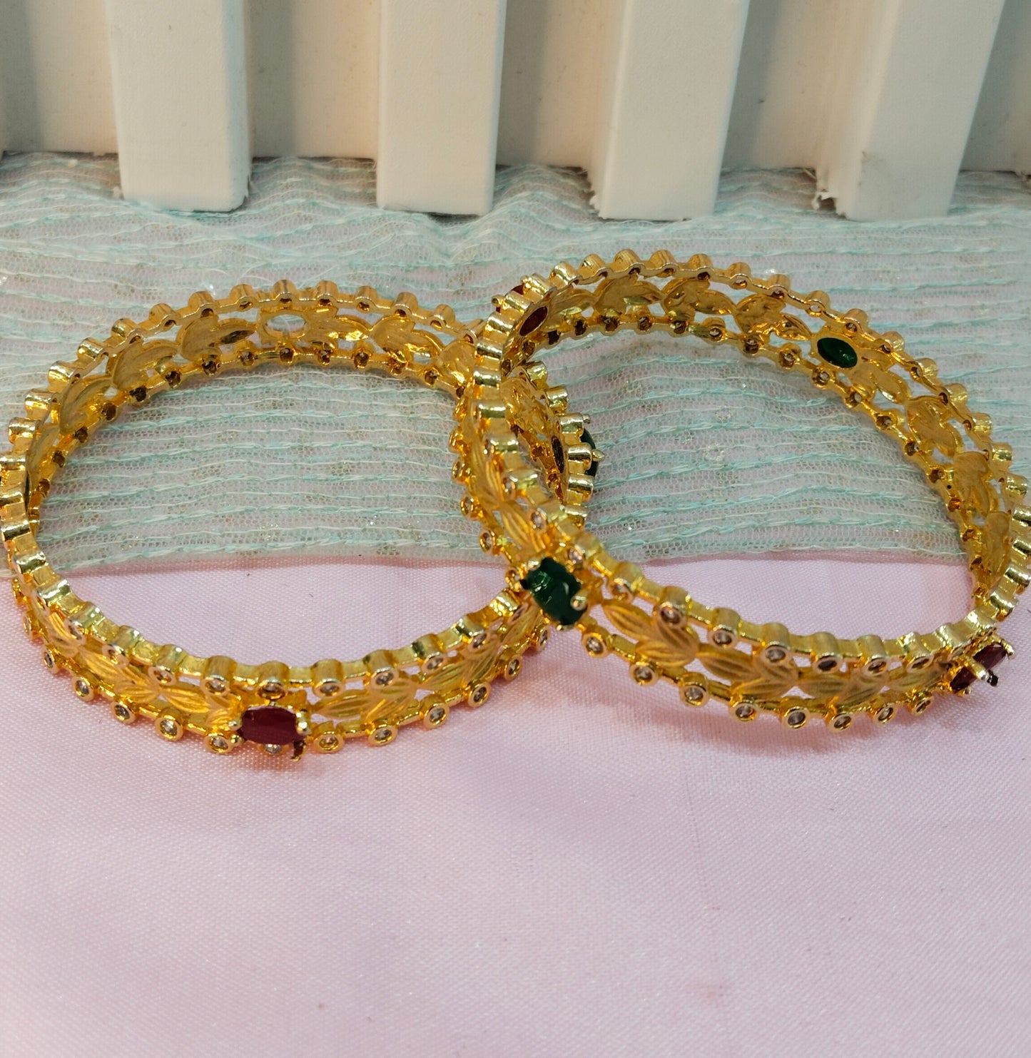 2.6 Size Indian bangles jewelry /Traditional bollywood jewelry/Ruby Green gold bangles