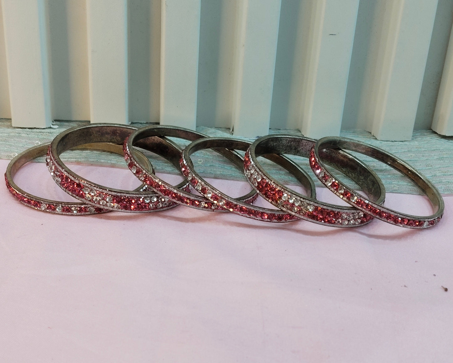 2.6 Size Indian bangles jewelry /Traditional bollywood jewelry/Silver Pink Antique bangles