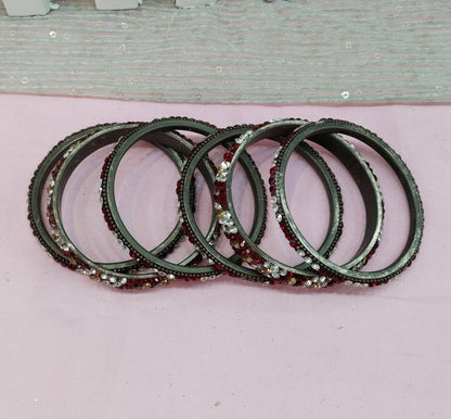 2.6 Size Indian bangles jewelry /Traditional bollywood jewelry/Silver Maroon Antique bangles